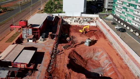 Construction work on the foundation of a New Apartment Building in Brasilia Stock Footage 276925990