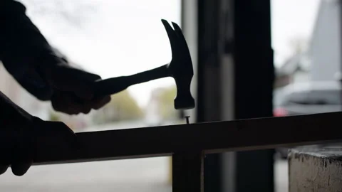Construction work with hammer. Home improvements Stock Footage 130414555