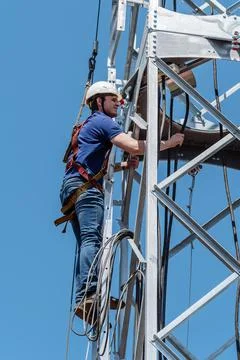 Construction work on the installation of a wind power plant Stock Photos