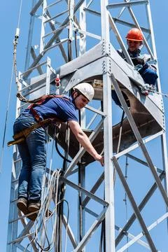 Construction work on the installation of a wind power plant Stock Photos