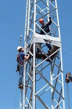 Construction work on the installation of a wind power plant Stock Photos