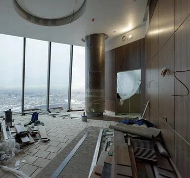 Construction work on the interior decoration of a modern office or apartment Stock Photos