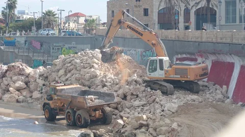 Construction work at a Jaffa beach Stock Footage 121217518