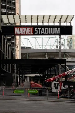 Construction work at Marvel Stadium. Melbourne, Australia. Stock Photos