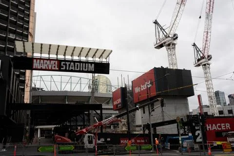 Construction work at Marvel Stadium. Melbourne, Australia. Stock Photos