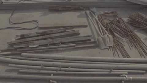 Construction work, metal tubes, shovels Stock Footage 278402753