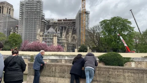 Construction work on Notre Dame cathedral Paris after fire Stock Footage 246714321