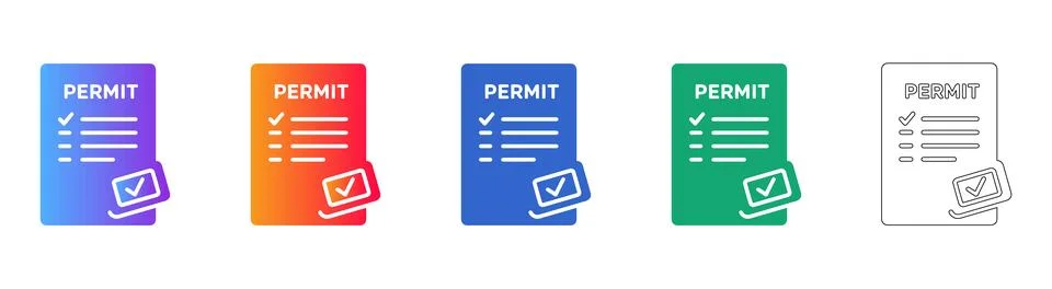 Construction Work Permit Icon Set Stock Illustration