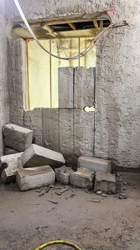 Construction work in progress on building site involving concrete modificat.. Stock Photos