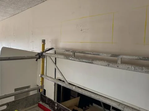 Construction work in progress on building site involving concrete modificat.. Stock Photos