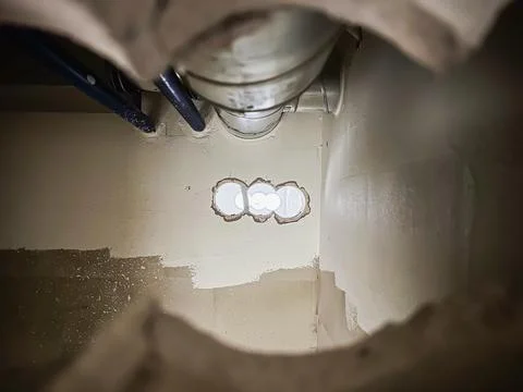 Construction work in progress on building site involving new electrical lin.. Stock Photos