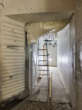 Construction work in progress on building site involving heavy concrete mod.. Stock Photos