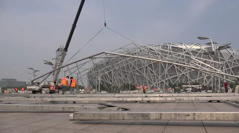 Construction work in progress at Olympic Park in Beijing, China Stock Footage 60274094