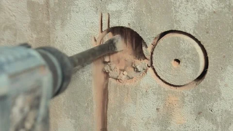 Construction work. Puncher making holes in concrete. Stock Footage 147655470