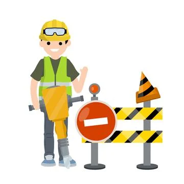 Construction work. road is closed for repairs. Clothing and tools worker Stock Illustration