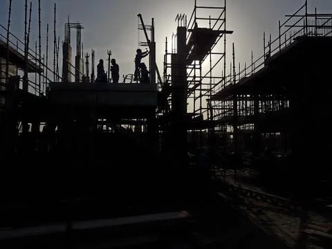 Construction Work Silhouette Stock Photos