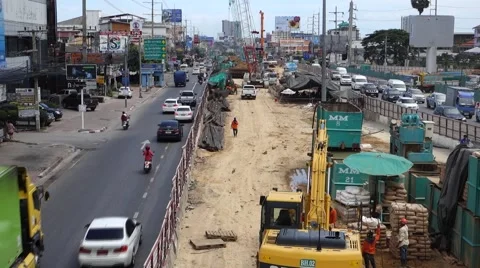 Construction work on street in Thailand Stock Footage 52086366