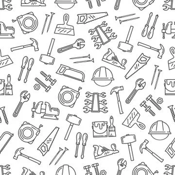 Construction work tools seamless pattern Illustrazione stock