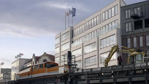 Construction Work On A Tram Bridge In Hamburg City At Landungsbrücken Stock Footage 276546746
