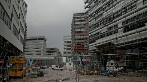 Construction work Vienna Norbahnviertel, „Austria Campus“, wide shot 02/02 Stock Footage 82448042