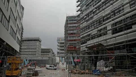 Construction work Vienna Norbahnviertel, „Austria Campus“, wide shot 01/02 Stock Footage 82448196