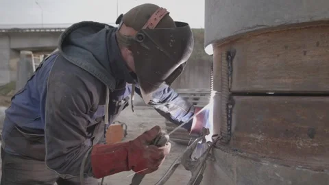 Construction work, welding work, welder, weld iron Stock Footage 294179970