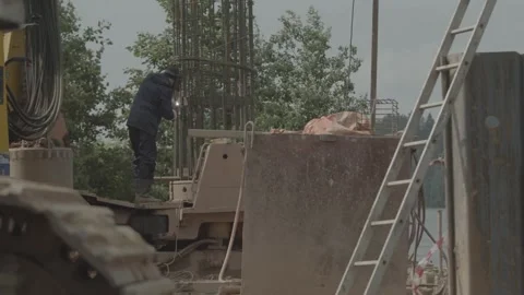 Construction work, welding work, welder, weld iron Stock Footage 294180341