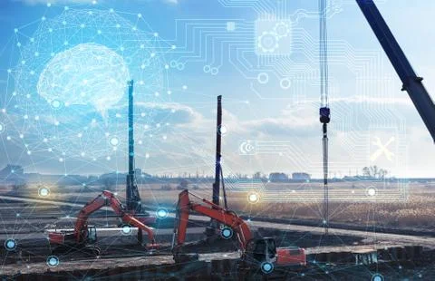 Construction work without human intervention, fully automatic production usin Stock Photos