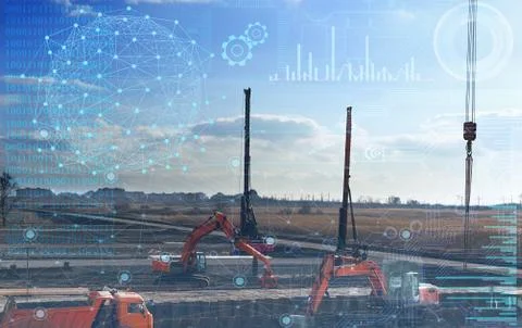 Construction work without human intervention, fully automatic production usin Stock Photos