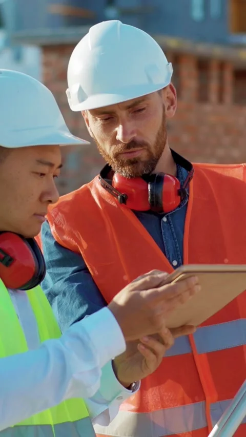 A construction worker is actively utilizing various surveying equipment on the Stock Footage 316520953