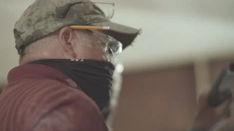 Construction worker adjusts his safety glasses Video stock 144293446
