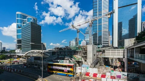 Construction worker and crane on construction site in Hong Kong. Stock Footage 88525154