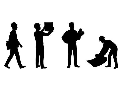 Construction worker and engineer silhouette vector illustration set Stock-Illustration