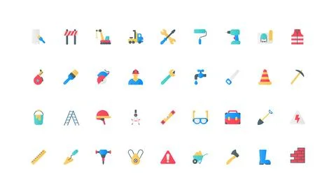 Construction worker and engineer tools, equipment for health safety color icon Stock Illustration