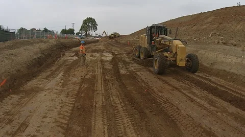 Construction Worker and Grader Video stock 43348841