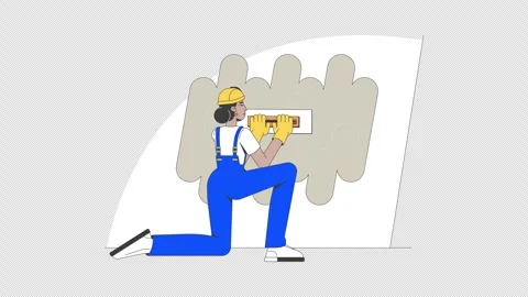 Construction worker applying wall putty cartoon animation Stock Footage 332271697
