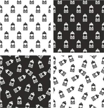 Construction Worker Avatar Aligned &amp; Random Seamless Pattern Set Stock Illustration
