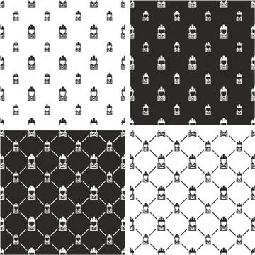 Construction Worker Avatar Big &amp; Small Seamless Pattern Set Stock Illustration