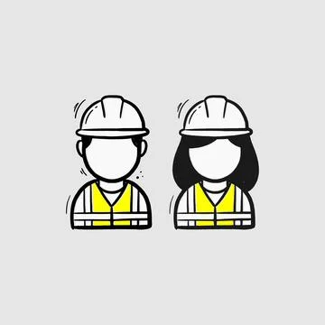 Construction Worker Avatar Doodle Set Hand Drawn Male Female Icon Stock Illustration