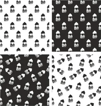 Construction Worker Avatar Freehand Aligned &amp; Random Seamless Pattern Set Stock Illustration