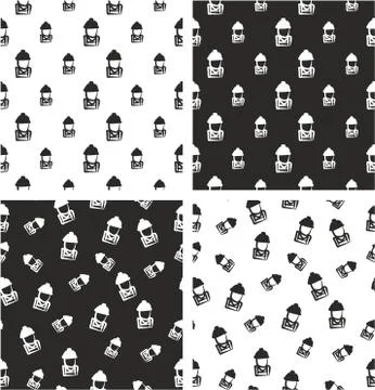 Construction Worker Avatar Freehand Big &amp; Small Aligned &amp; Random Seamless Pat Stock Illustration