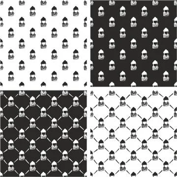 Construction Worker Avatar Freehand Seamless Pattern Set Stock Illustration