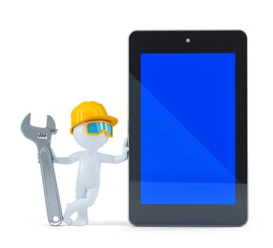 Construction worker with blank screen tablet Stockillustratie