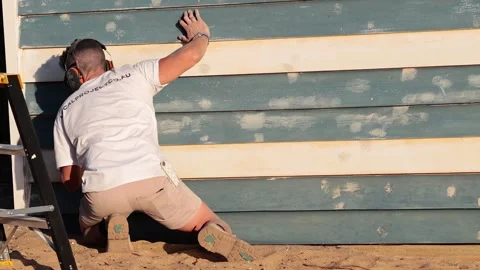 Construction Worker at Brighton Beach Video stock 301508224