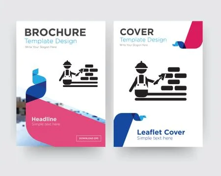Construction worker brochure flyer design template Free Stock Illustration