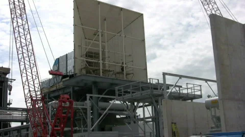 Construction worker building high in the duct Stock Footage 407943