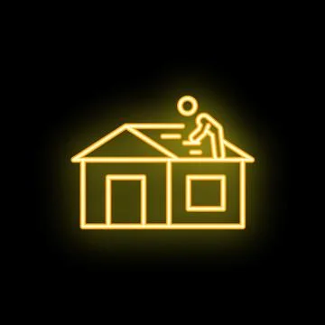 Construction worker building a house with neon light effect Stock Illustration