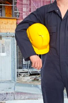 Construction worker with building Stock Photos