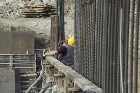 Construction worker at a building site Stock Photos
