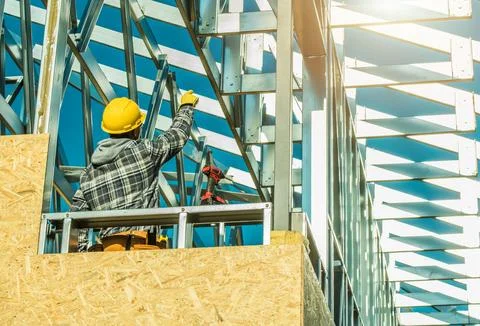 Construction Worker Builds Framework at a Site Stock Photos
